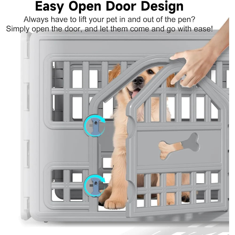 24" Height 4 Panel Dog Playpen with Door,Thickened Material,Resin Dog Play Pen for Small and Medium Dogs,Portable