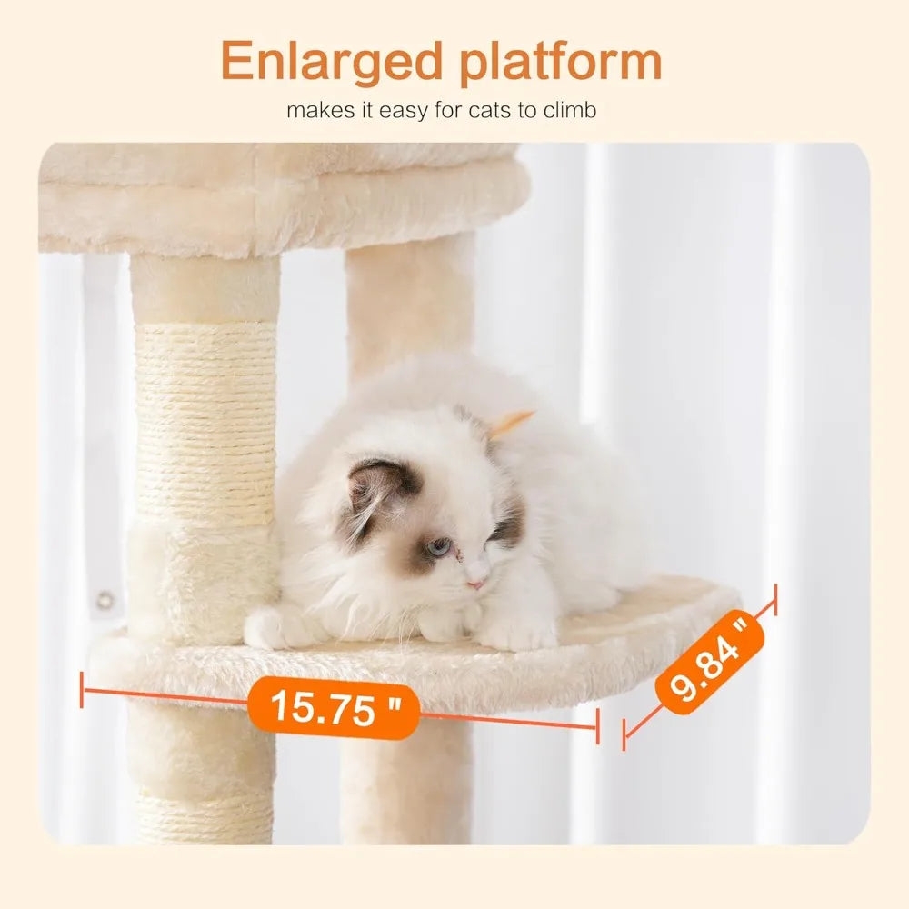 Heybly Cat Tree for 20lbs Heavy Duty,60 inches XXL Cat Tower for Indoor Cats, Multi-Level Furniture Condo with Big Padded Plush