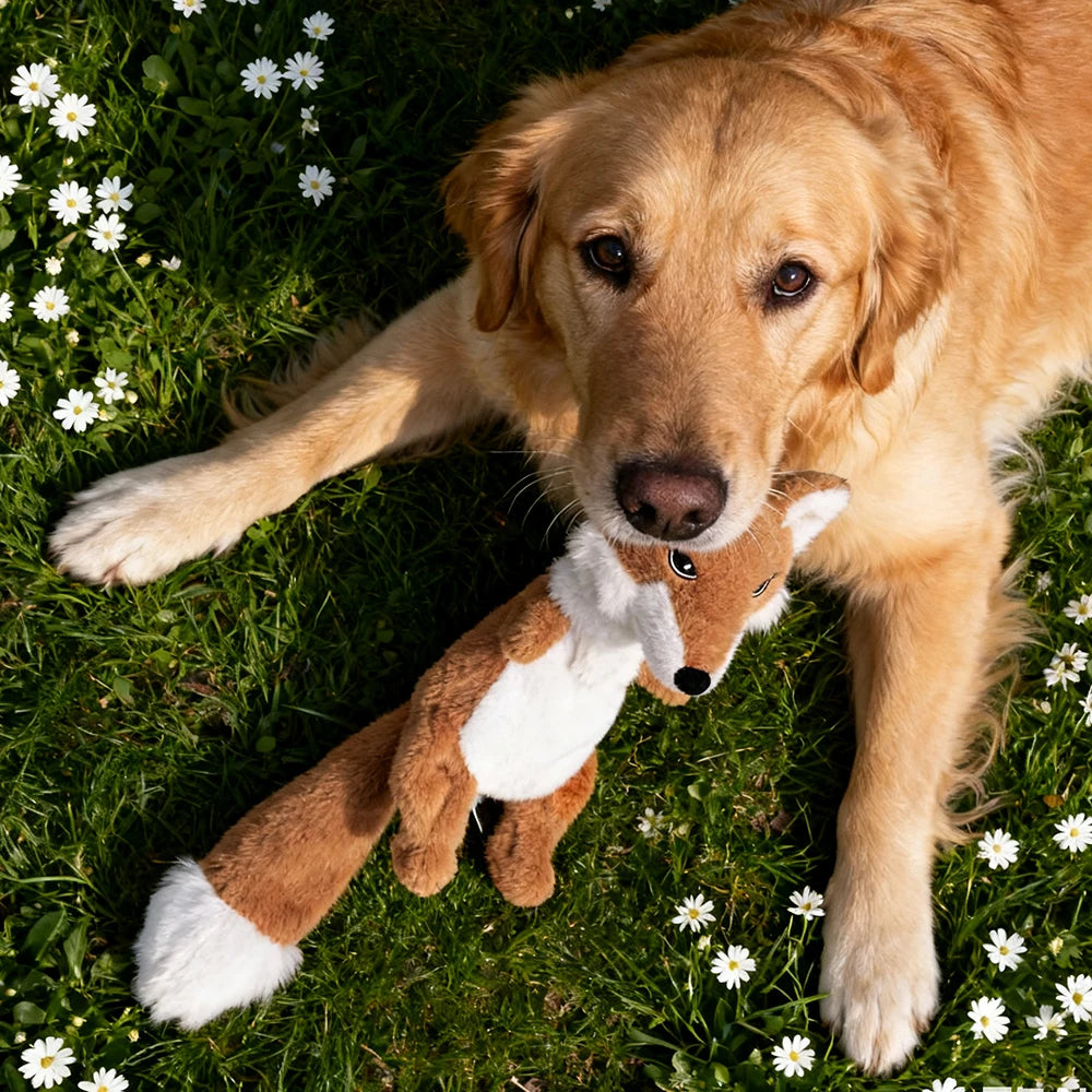 Pet-Resistant Chewable Plush Interactive Cartoon Toy with Sound, Simulated Fox Shape, Suitable for Large, Medium, and Small Pets Like Cats and Dogs, Double-Layer Fabric Without Filling, Bite-Resistant, Built-In Airbag