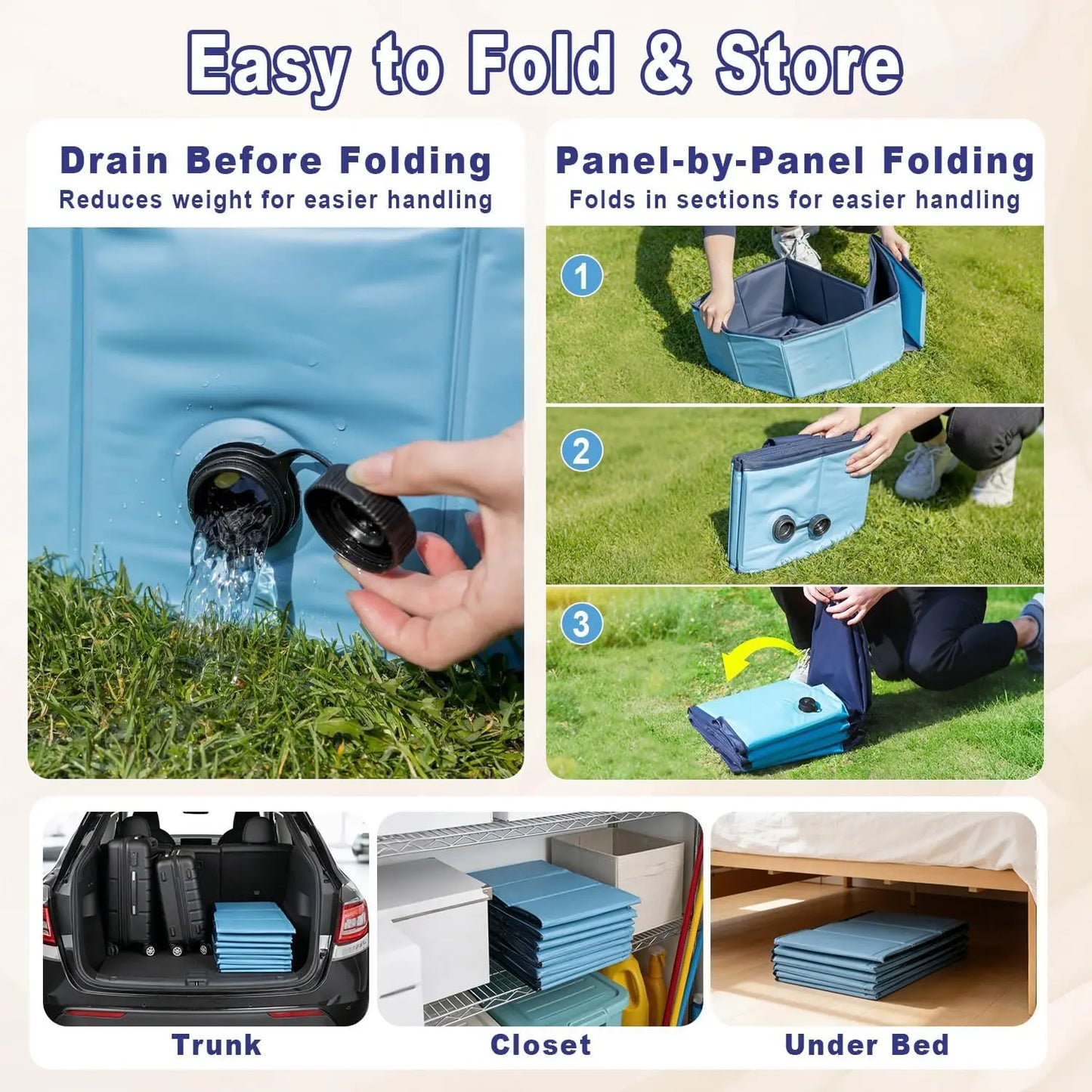 Foldable Dog Pool with Sprinkler, 106" Extra Large Non-Slip Swimming Pool for Dogs, 2-in-1 Outdoor Pet Bathing Tub with Drain Plug