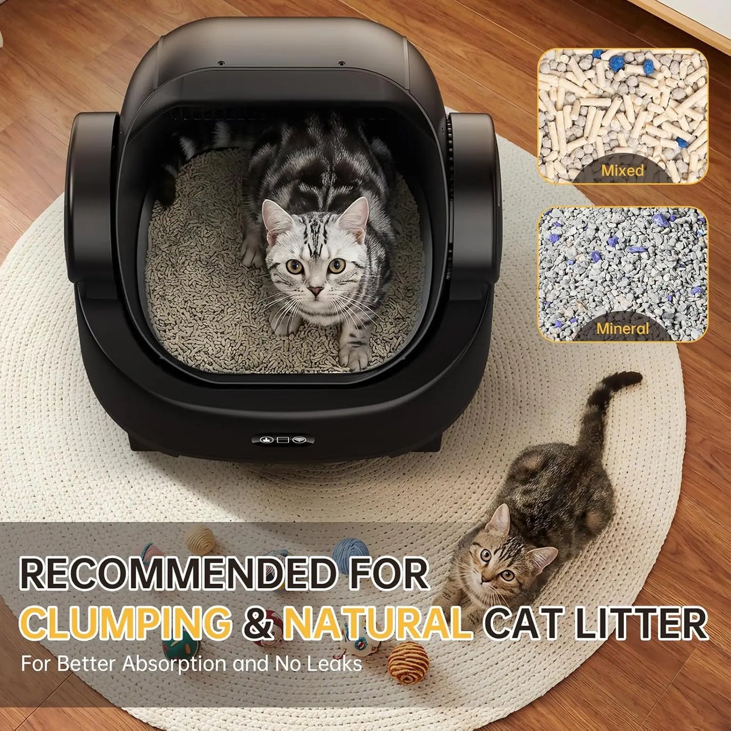 Automatic Self-Cleaning Cat Litter Box with App Control, Large Capacity for Multiple Cats, Safety Sensors Included