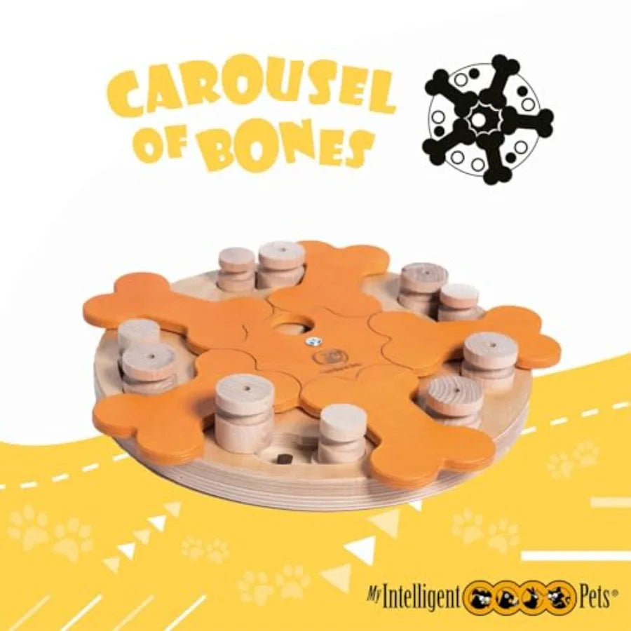 Carousel of Bones - Interactive Wooden Dog Puzzle Toy Challenging Brain Game for Mental Stimulation and Enrichment Fun Toy for