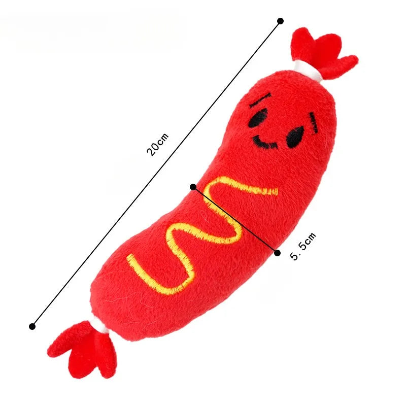 Dog Sound Plush Toy Hot Dog Chewing Toy Pet Grinding Teeth Squeaky Plush Toy Puppy Bite-resistant Interactive Chew Toy 