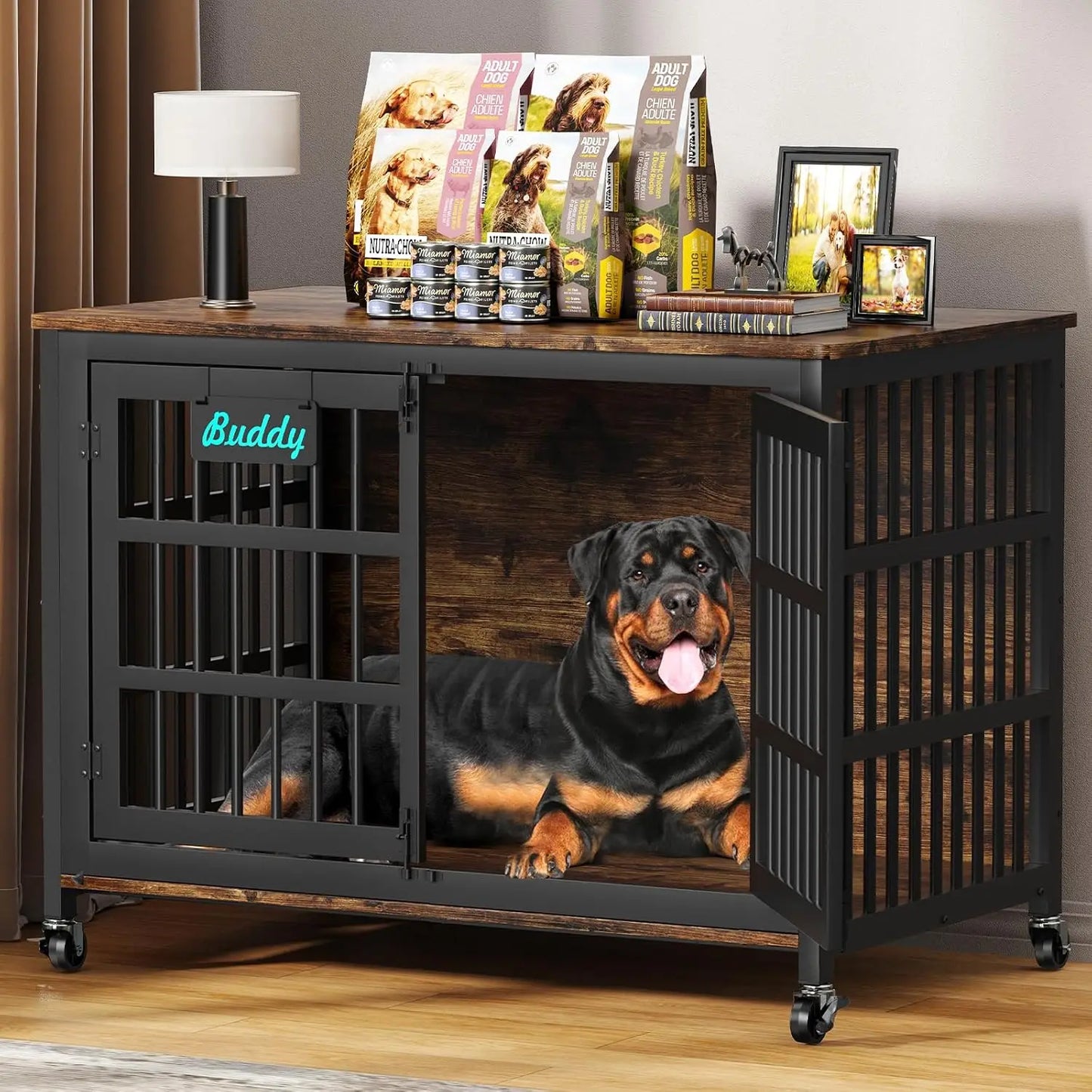 48"/42"/33" XXL Heavy Duty Dog Crate Furniture with Casters, Dog Kennel Indoor for Large Dogs, Escape-Proof and, Customized