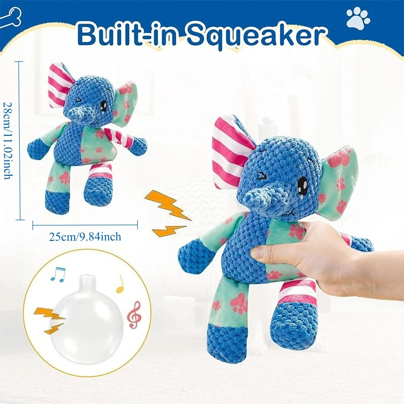 Resistant Interactive Dog Toys - Squeak & Rope Toy for Large Dogs & Aggressive Chewers, Puppy Teething Pet Elephant Plush Toy