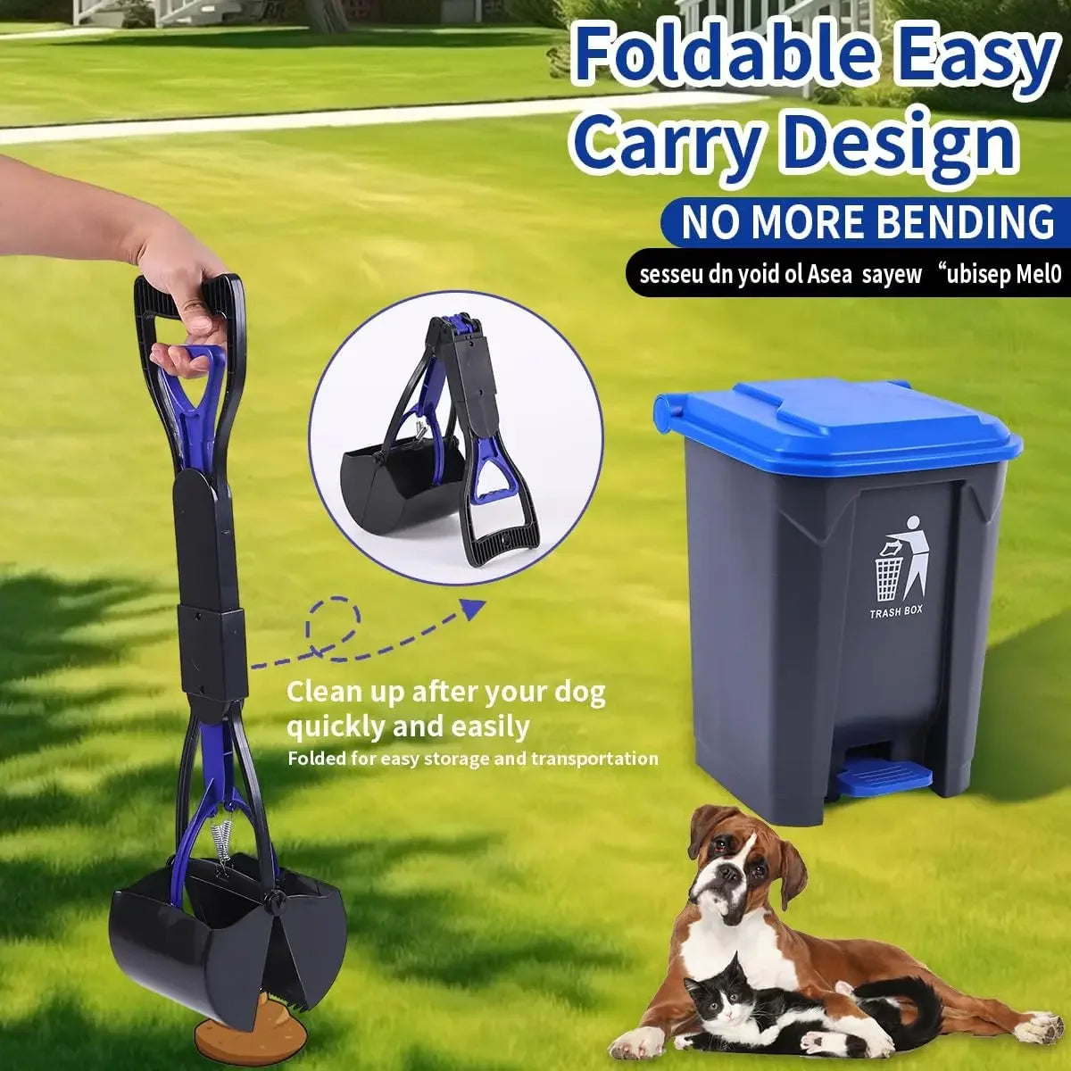 Pooper Scooper 2 Pack with 20 Litre Step Dog Poop Trash Can, 28" Long Handle Dog Poop Scoopers for Large Small Dogs Heavy Duty,