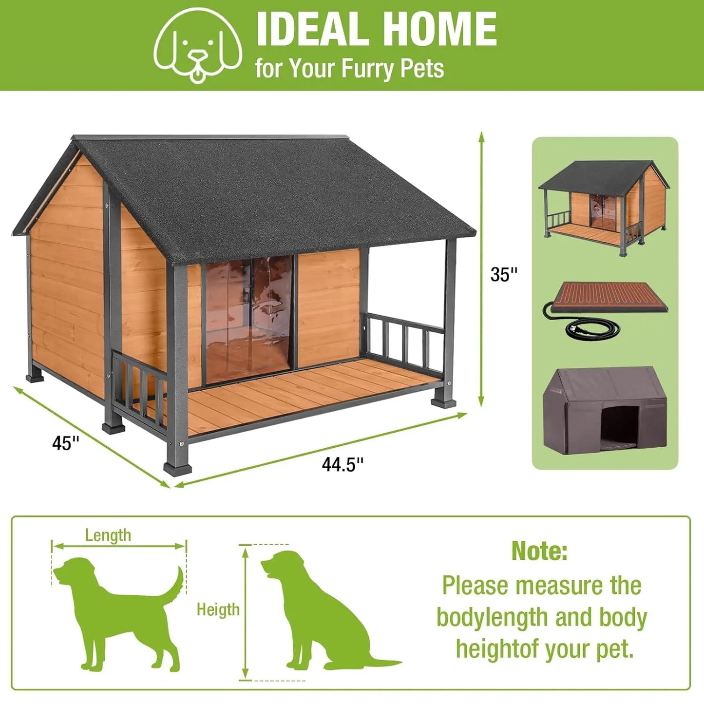 XXL Insulated Heated Dog House Outdoor Kennel Chew-Proof Metal Frame Thermal Liner Large Breeds 44.5x45x35 inch, Custom