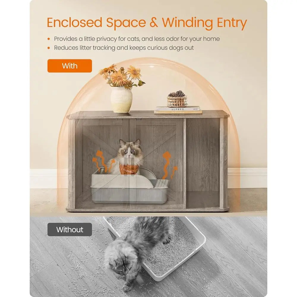 eandrea Litter Box Enclosure, ern Cat Litter Box urniture Hidden, ront Entry, Double Do, Handles, Cat House, Side End Table, 33.