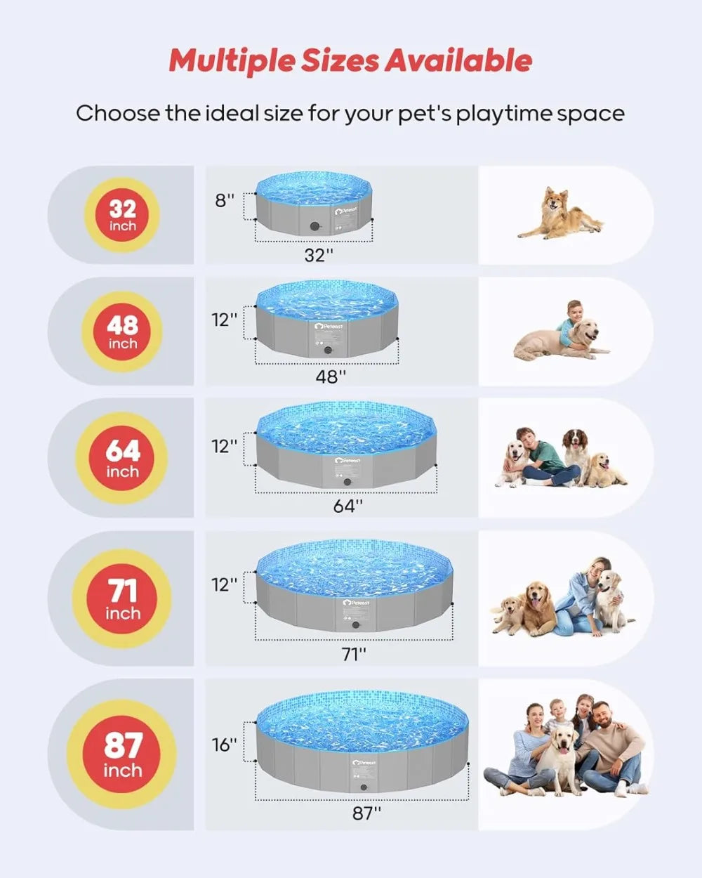 Foldable Dog Pool with 2 Flying Disks, Durable Hard Plastic Swimming Pools for Large Dogs, Collapsible Pet Pool for Backyard & Indoor, 71 in