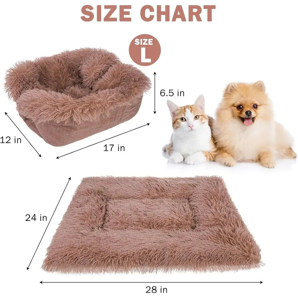 2-in-1 Heated Pet Bed, Plush Washable Mat for Cats & Small Dogs, Brown, 28x24