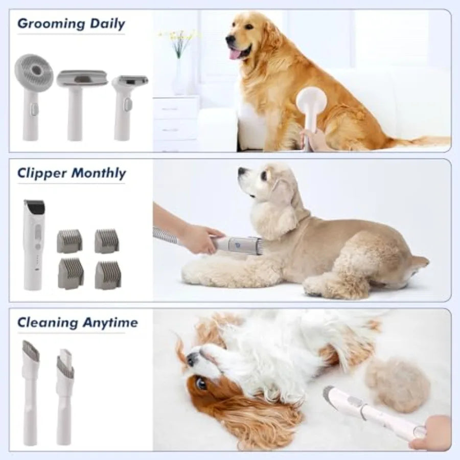 Pet Groomer 5 in 1 Dog Hair Vacuum Grooming Kit 99 Pet Hair Removal 2L Dust Cup Low Noise Grey