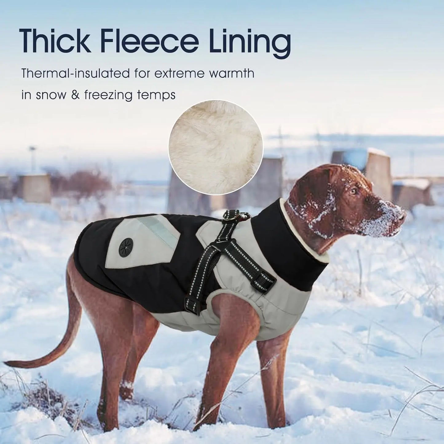 Winter Waterproof Dog Coat - Black, XLarge Zip Up Vest Jacket Fleece Snowsuit for Large Dogs Beagle Cocker Spaniel Border Collie