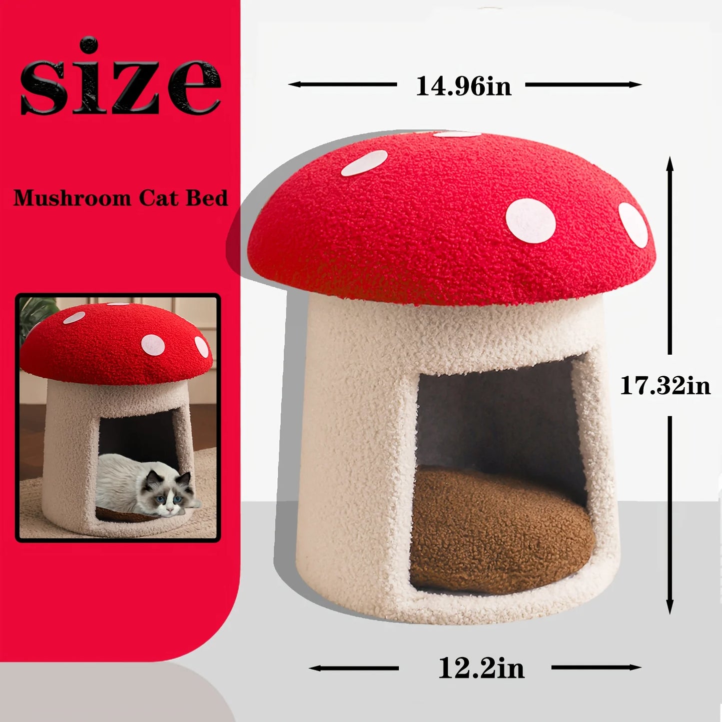 Mushroom Cat Bed Chocolate Biscuit Cat Bed Suitable for Indoor Cats, Mushroom Cow-Shaped Cat Cave Bed, Cat Tent with Removable and Washable Cushion Pillow, Cat House Bed Suitable for Cats and Small Dogs