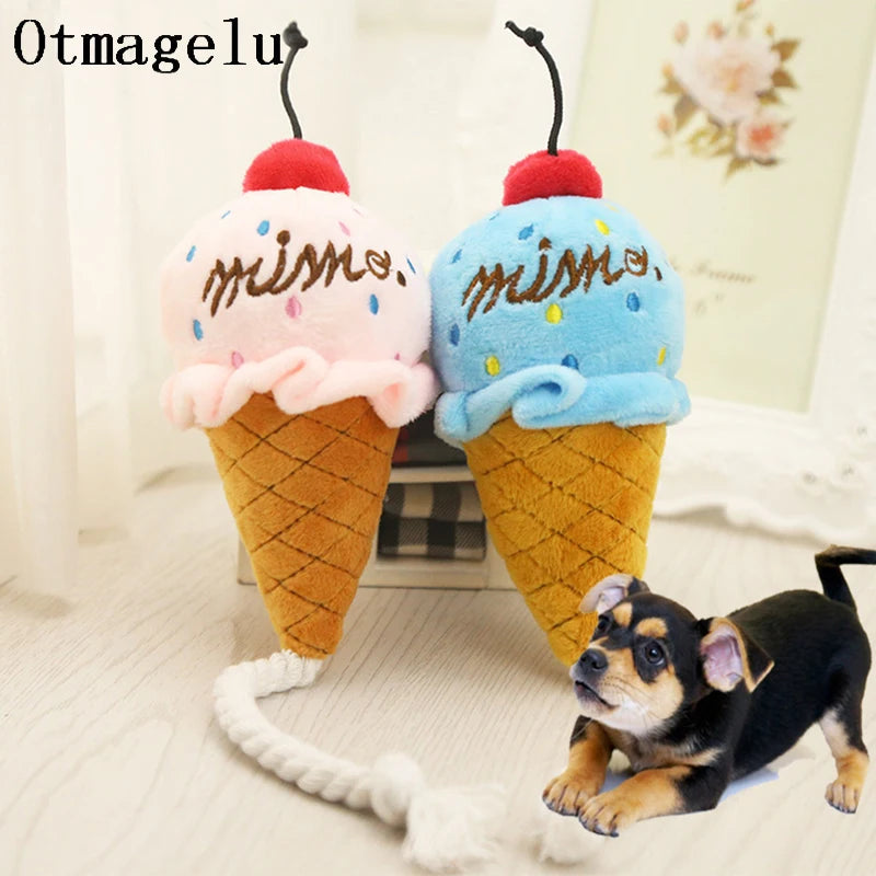 Plush Delicious Ice Cream Pet Toys Puppy Cat Interactive Toys For Small Dog Bite Resistant Chew Squeak Toys Pet Funny Dog Toy