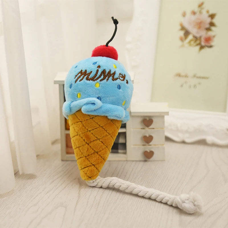 Plush Delicious Ice Cream Pet Toys Puppy Cat Interactive Toys For Small Dog Bite Resistant Chew Squeak Toys Pet Funny Dog Toy