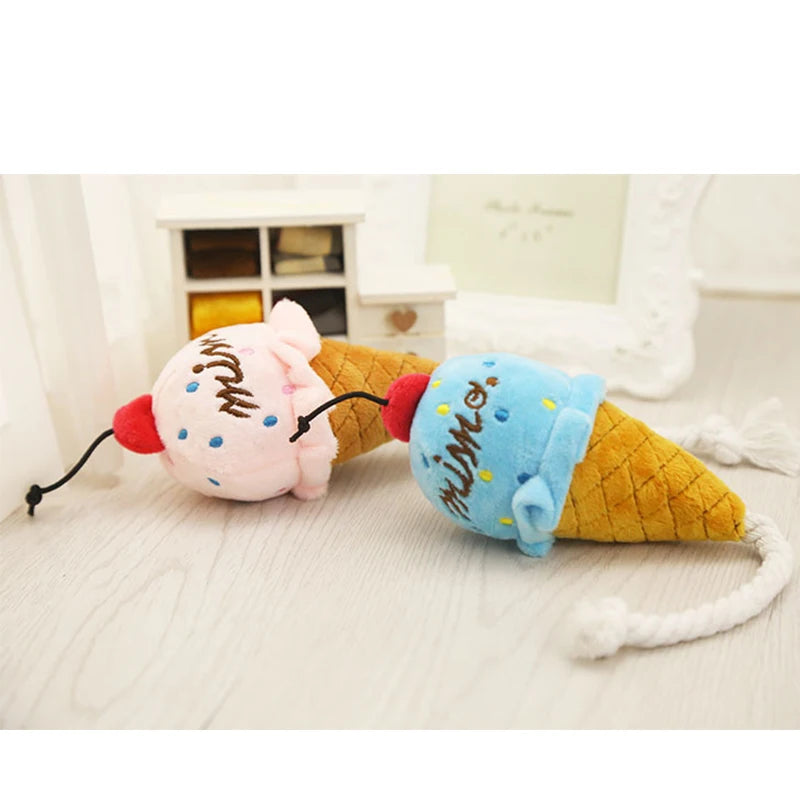 Plush Delicious Ice Cream Pet Toys Puppy Cat Interactive Toys For Small Dog Bite Resistant Chew Squeak Toys Pet Funny Dog Toy