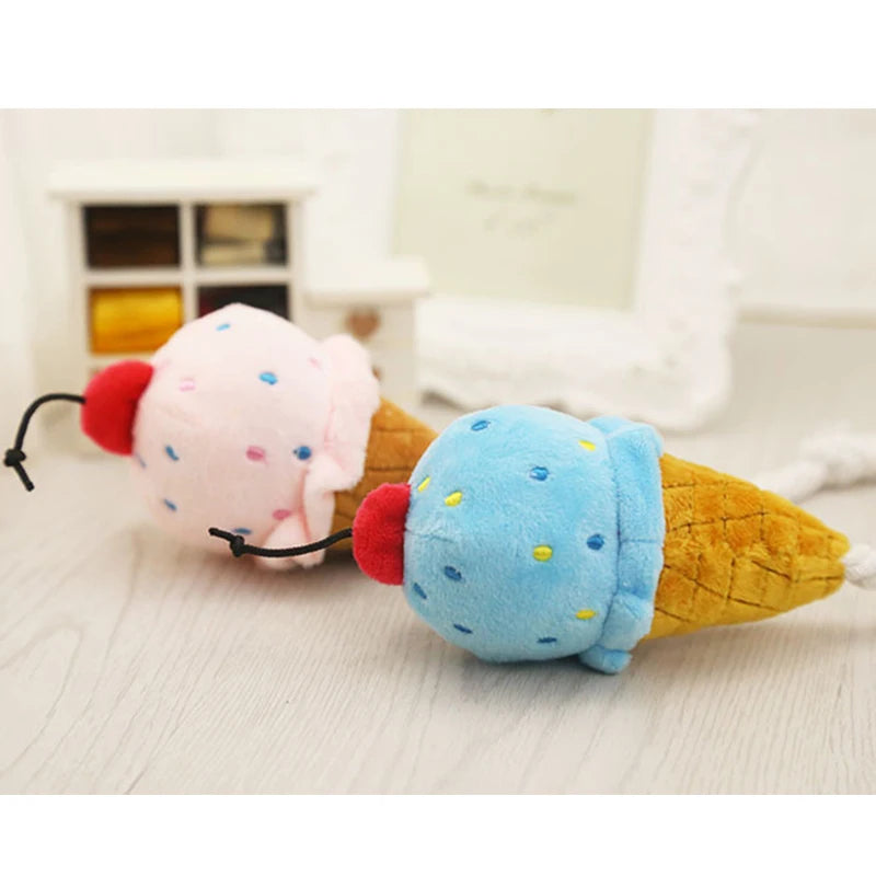 Plush Delicious Ice Cream Pet Toys Puppy Cat Interactive Toys For Small Dog Bite Resistant Chew Squeak Toys Pet Funny Dog Toy