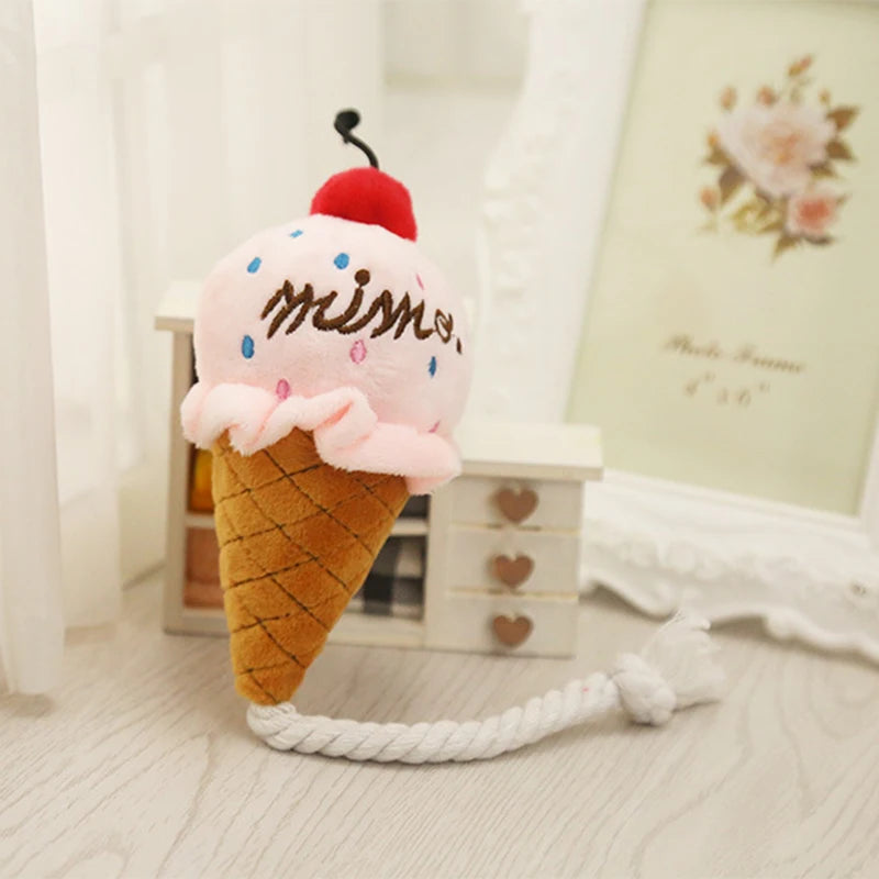Plush Delicious Ice Cream Pet Toys Puppy Cat Interactive Toys For Small Dog Bite Resistant Chew Squeak Toys Pet Funny Dog Toy