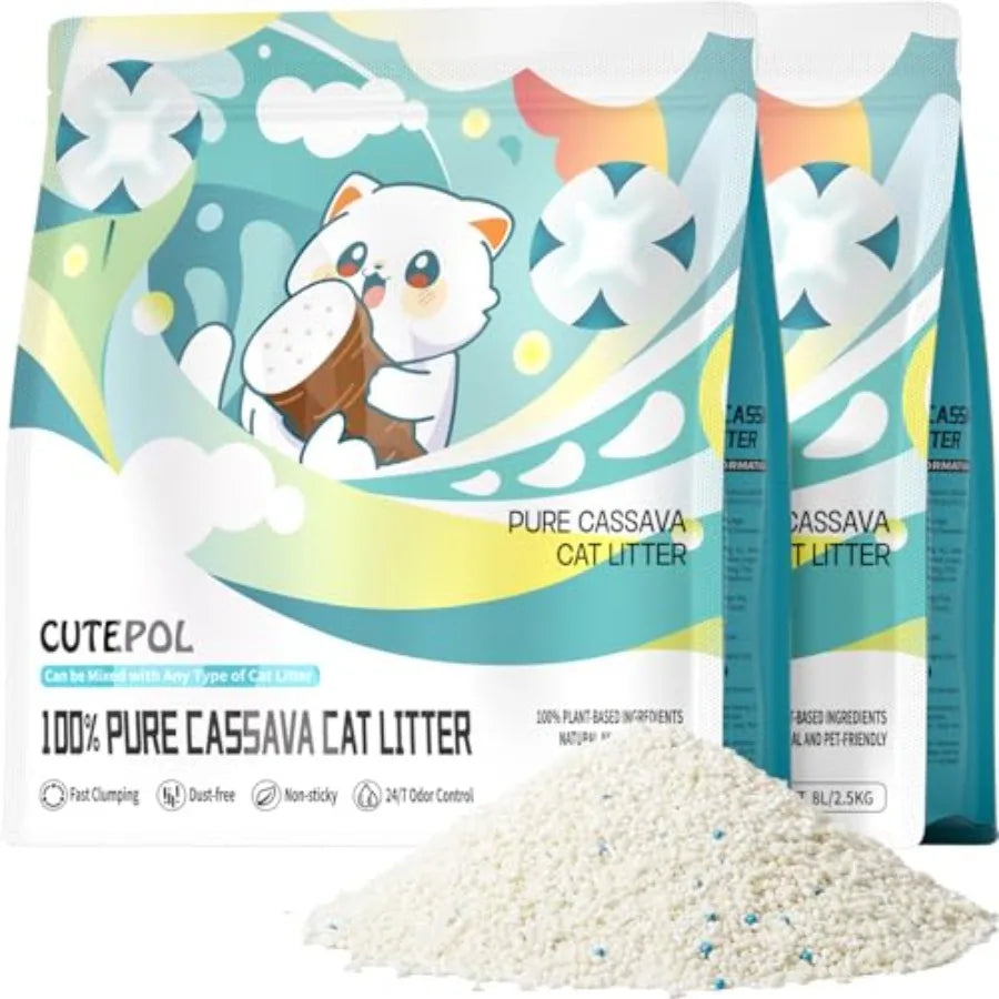Cassava Clumping Cat Litter Non Sticking Rapid Clumping Water Absorbent Dust-Free 11lb 2 Pack of 5.5lb Bags
