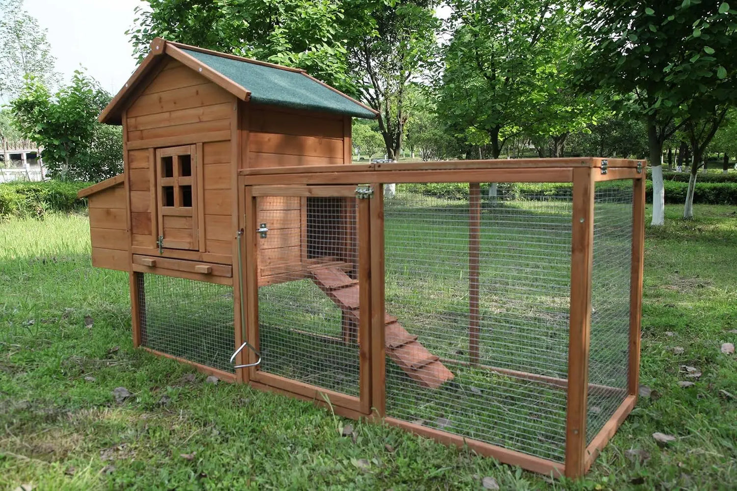 Outdoor Chicken Coop for 2-4 Chickens Wooden Hen House Poultry Pet Hutch Run Cage w/Waterproof Asphalt Roof, Ramp,, Customized
