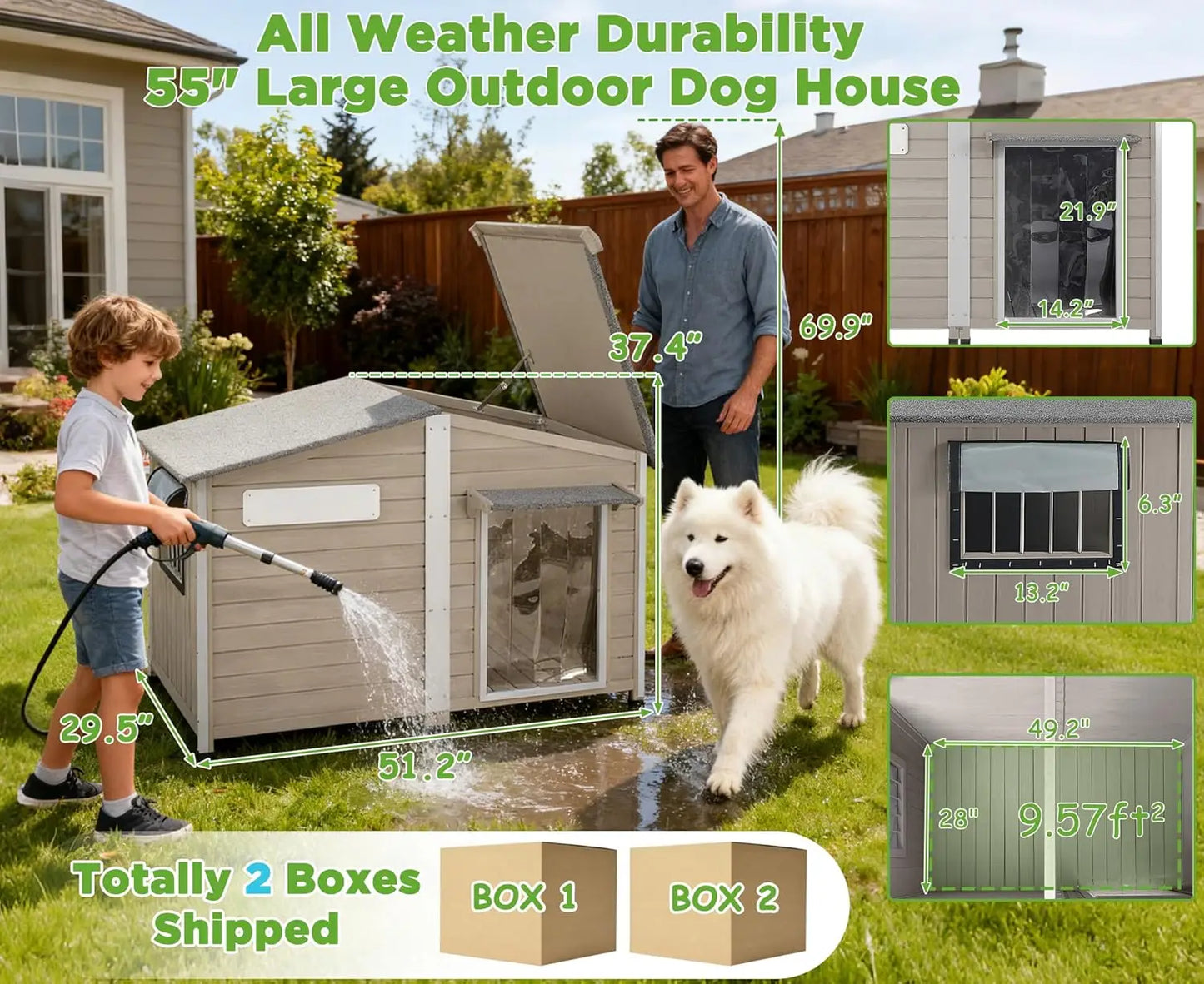 Large Dog House Outdoor Indoor -55' Weatherproof Extra XL Dog Kennel for Small to Large Sized Dogs