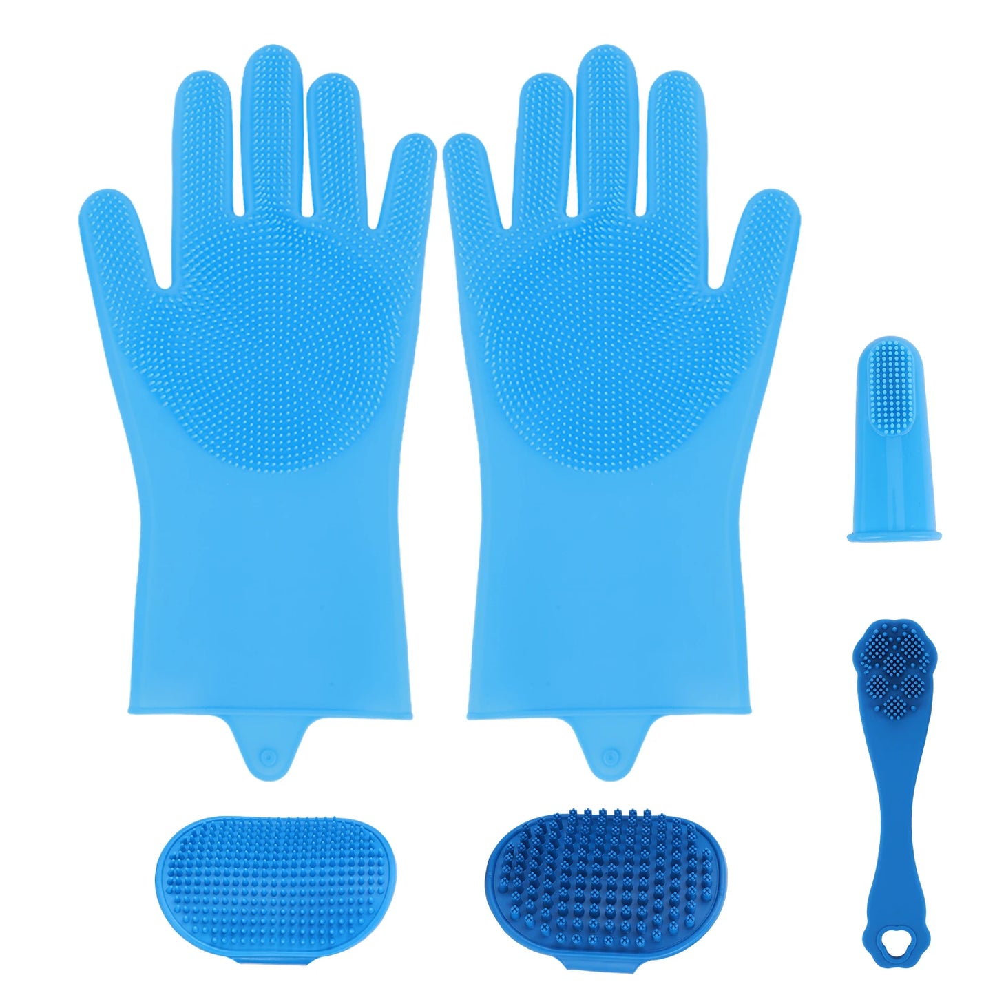 6PCS Pet Grooming Kit Silicone Dog Washing Gloves Dog Toothbrush Finger Dog Bath Gloves Dog Shampoo Brush Dog Cat Bath Supplies