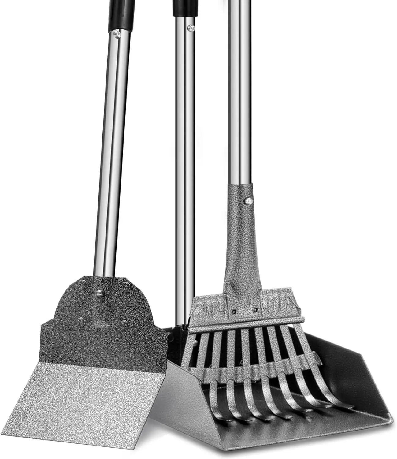 Adjustable Long Handle Dog Poop Scooper Set with Tray, Rake, Spade - Easy Waste Cleanup for Large & Small Dogs