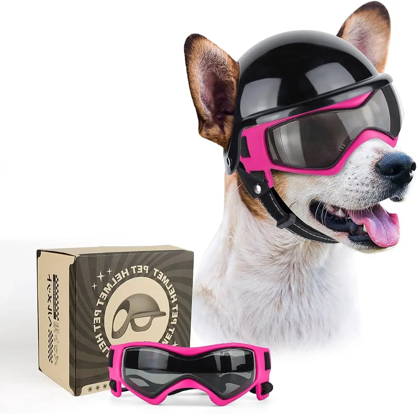 ATUBAN Dog Goggles for Small Dogs with Helmet,2pc Dog Sunglasses and Dog Helmet Set for Small Medium Dog Outdoor Driving Walking