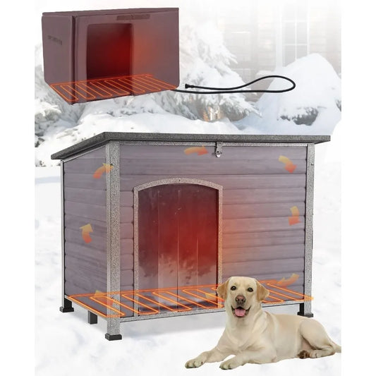 Heated Dog House for Outside with Heating Pad Insulated Dog Kennel for Small Medium Dogs Iron Frame Dog Shelter Outdoor Waterpr