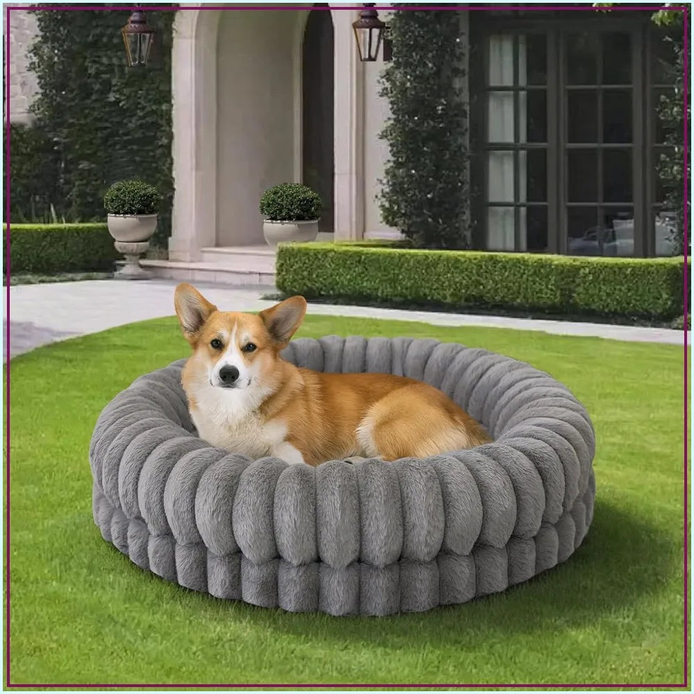 30" Donut Dog Bed, Round Orthopedic Pet Bed with Anti-Slip Bottom, Washable, Gray