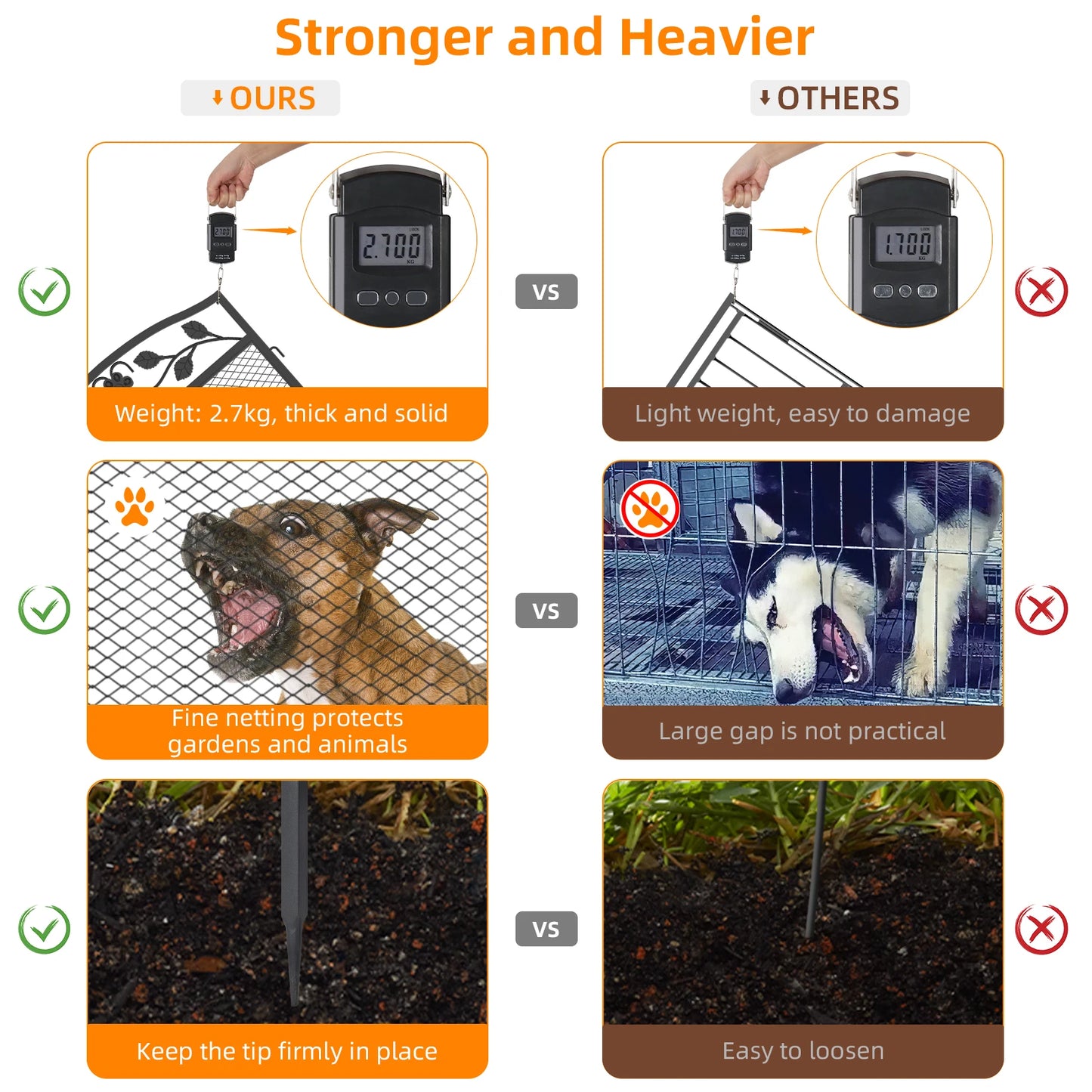 Heavy Metal Dog Playpen, Animal Barrier, Edging Board for In/Outdoor, Decorative Garden Fences with Safety Latch, 5 Panels