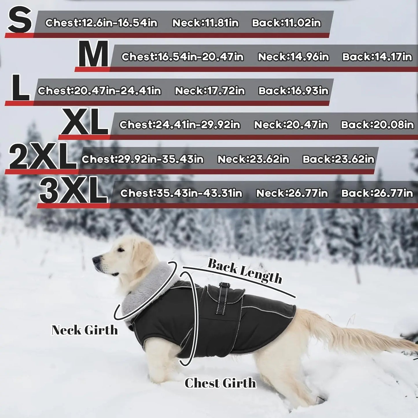 Reflective Waterproof Dog Jacket, Windproof Fleece Vest for Winter Cold Weather with Adjustable Buckle, Black Size M