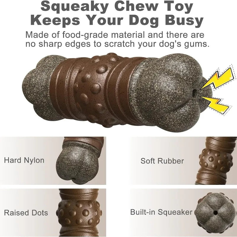 Dog Toys Squeaky Sounding Bones Grinding Teeth Cleaning Chew Toys Tough Nylon Rubber Medium Large Dogs Interactive Training