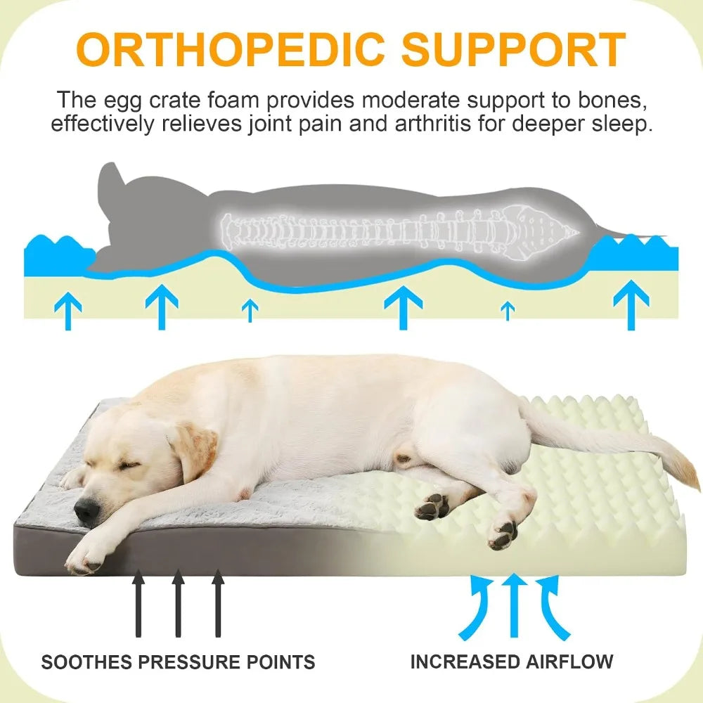 Orthopedic Dog Bed with Egg Crate Foam, Waterproof, Washable Cover, 35x22 Inches, Gray