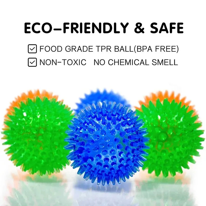 Pet Dog Toys Cat Puppy Sounding Toy Polka Squeaky Tooth Cleaning Ball TPR Training Pet Teeth Chewing Toy Thorn Balls /.,loo