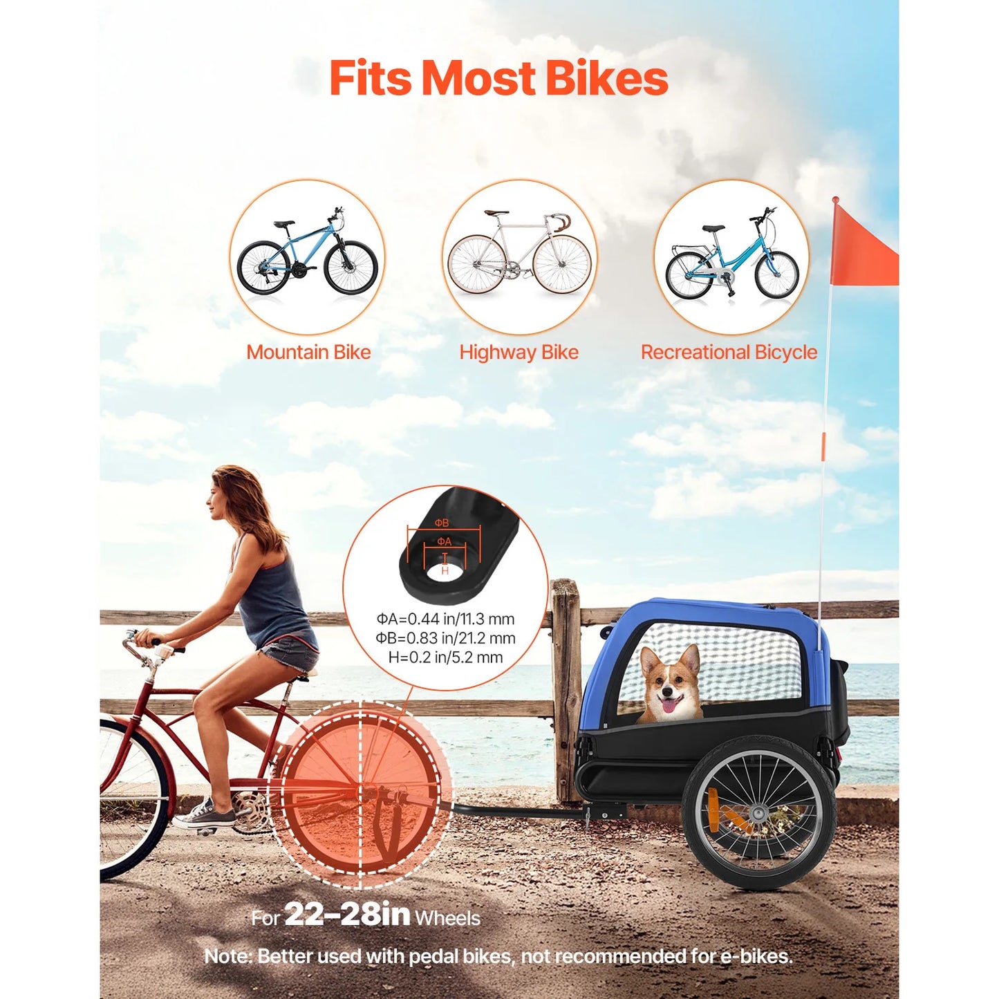SucceBuy 66/88 lbs Dog Bike Trailer Easy Folding Frame Pet Cart Bicycle Carrier with Coupler & Reflector for Small & Medium Dogs