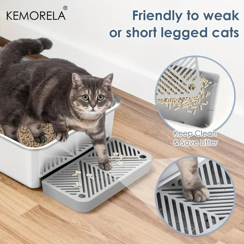 1PC 6-Inch LStainless Steel Cat Litter Box with Scoop Pedal - Extra Large High-Sided Rectangular Design Non-Stick Easy-Clean