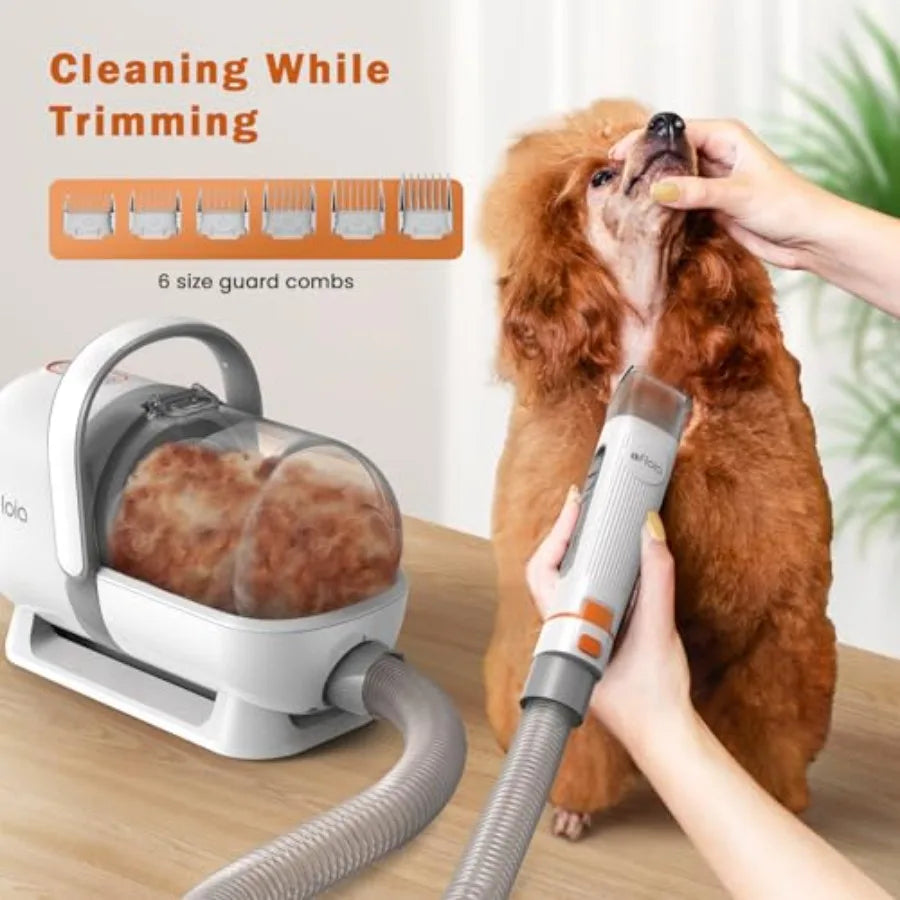 All-in-One Dog Grooming Vacuum Kit with Pet Clippers Low Noise Deshedding Vacuum for Dogs Cats 1.5L Dust Cup White Plastic Body