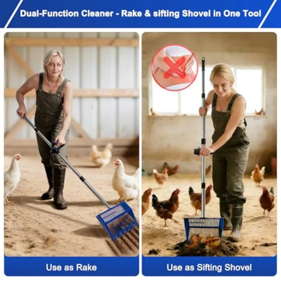 Chicken Poop Scooper Rake Stainless Steel Shovel Head Pooper Scooper Adjustable Stainless Steel Handle 28-68 Chicken Scooper fo