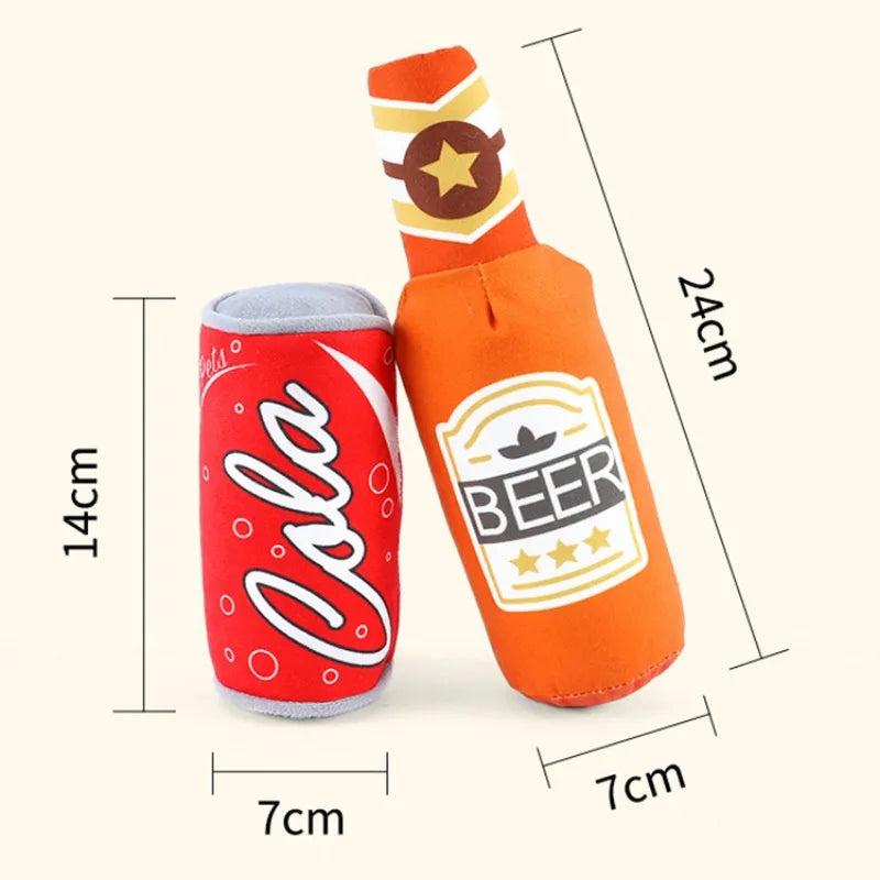 Dog Squeaky Beer Bottle Food Shape Dog Toy Funny Plush Toys Bite-Resistant Winebottle Chew Toy Pet Molar Clean Interactive Toy