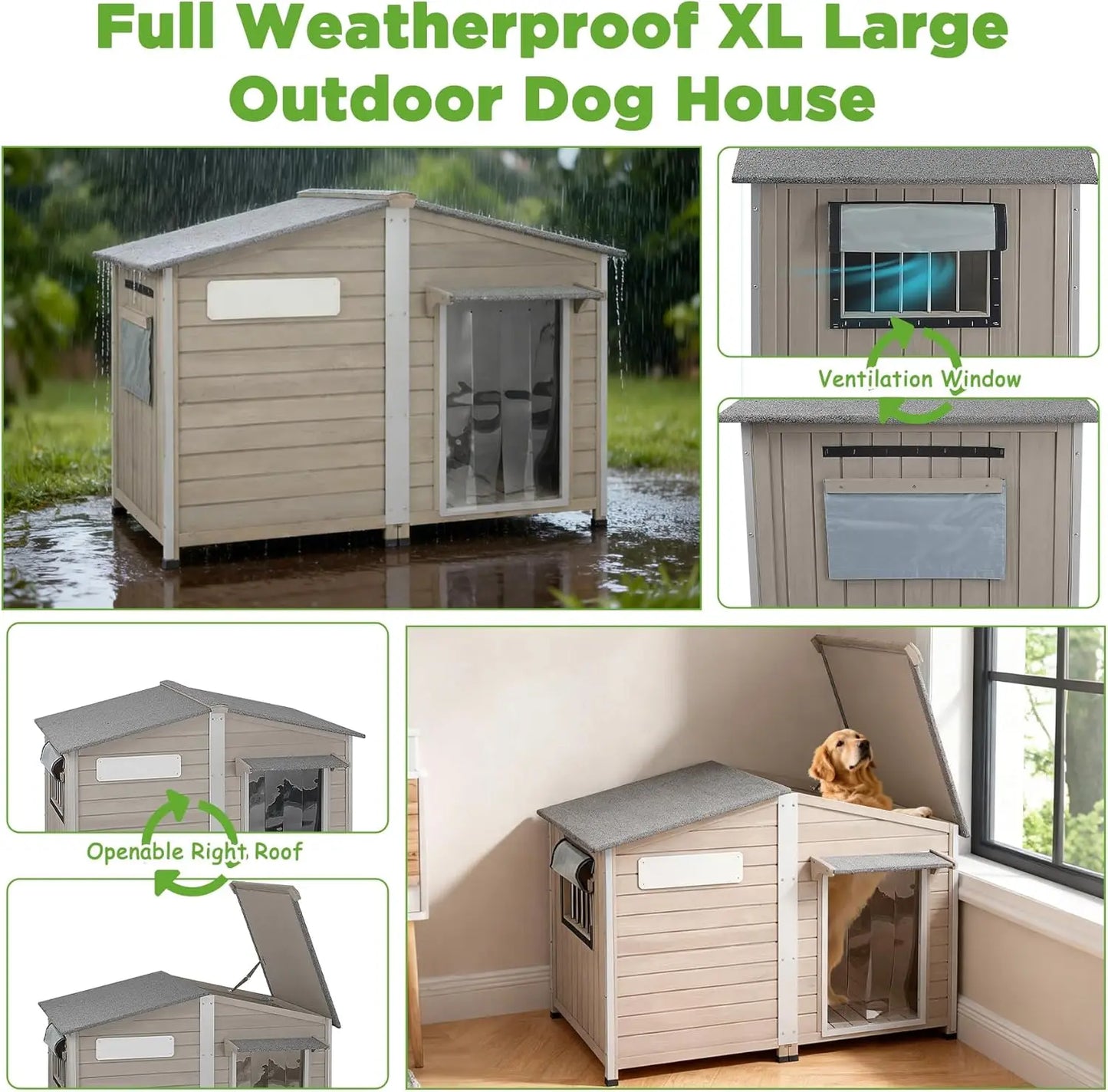 Large Dog House Outdoor Indoor -55' Weatherproof Extra XL Dog Kennel for Small to Large Sized Dogs