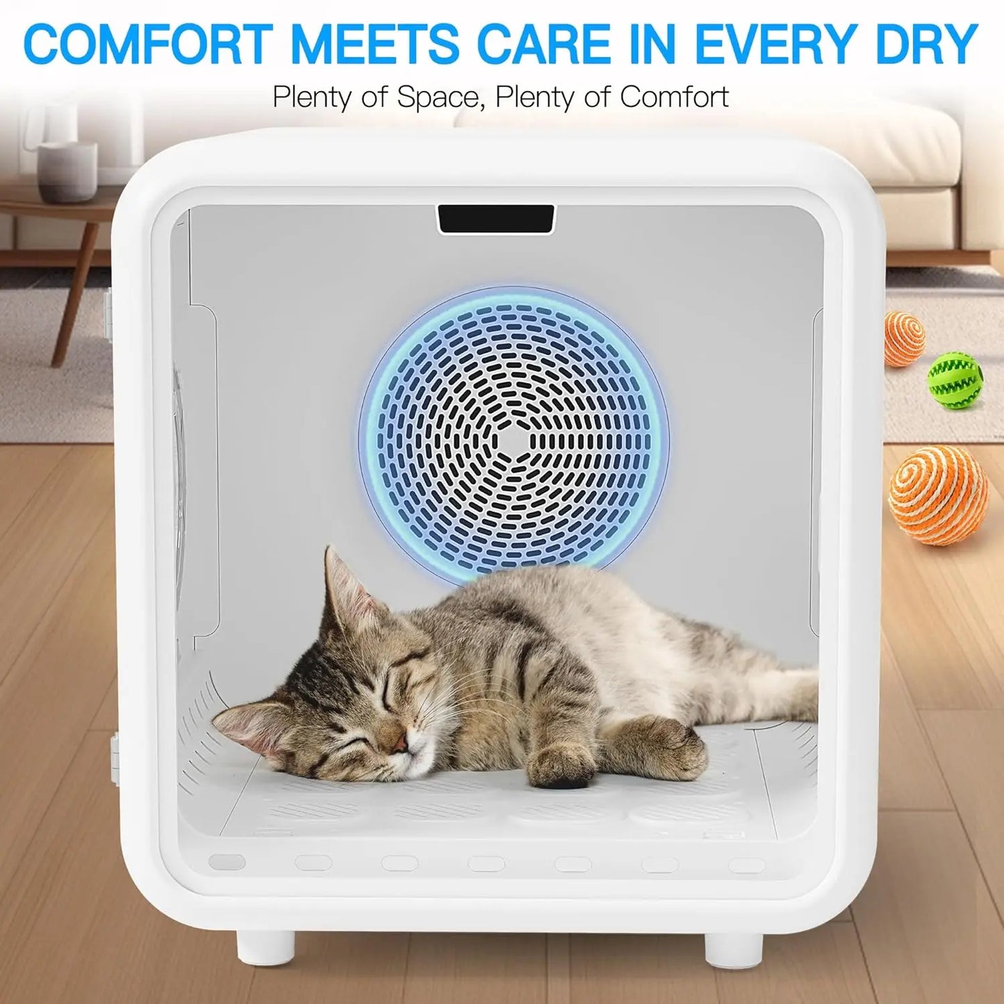 75L Quiet Pet Dryer Box for Cats Small Dogs, 360° Airflow Adjustable Temperature Time Smart App Control Home Grooming, Custom