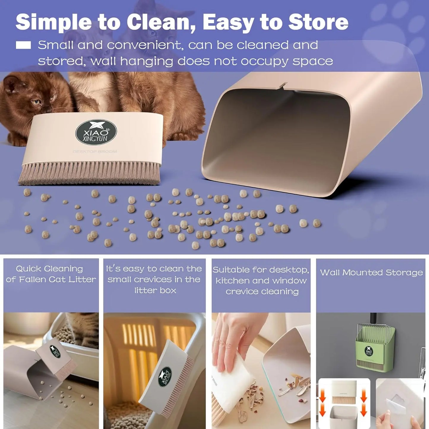 Heavy Duty Stainless Steel Cat Litter Scoop with Holder, Portable Broom and Dustpan Set for Quick Sift and Easy Cleaning