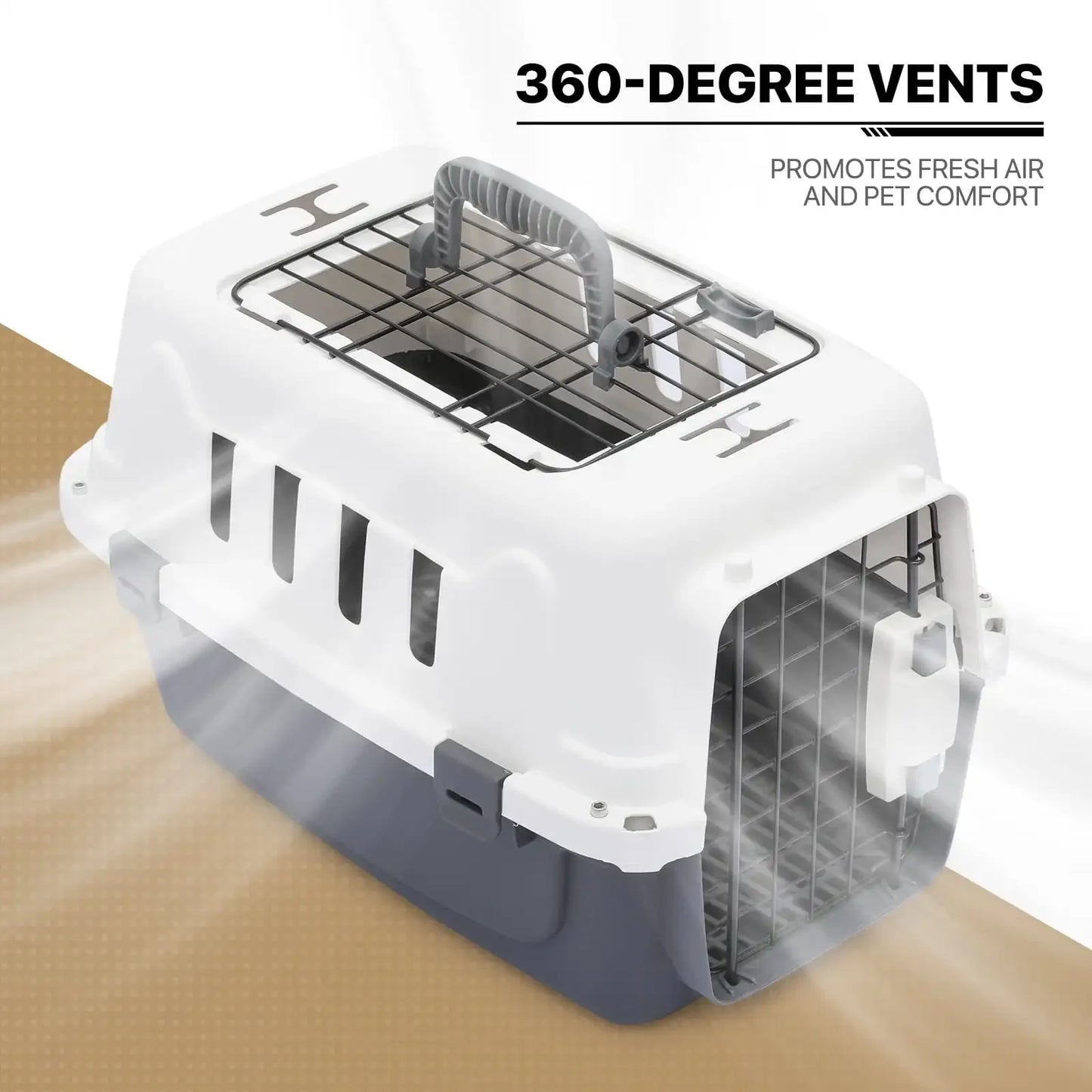 MoNiBloom 2-Door Cat Dog Carrier, Plastic Dog Crate Hard-Sided Dog Travel Carrier Airline Ventilation And Security Lock With Han