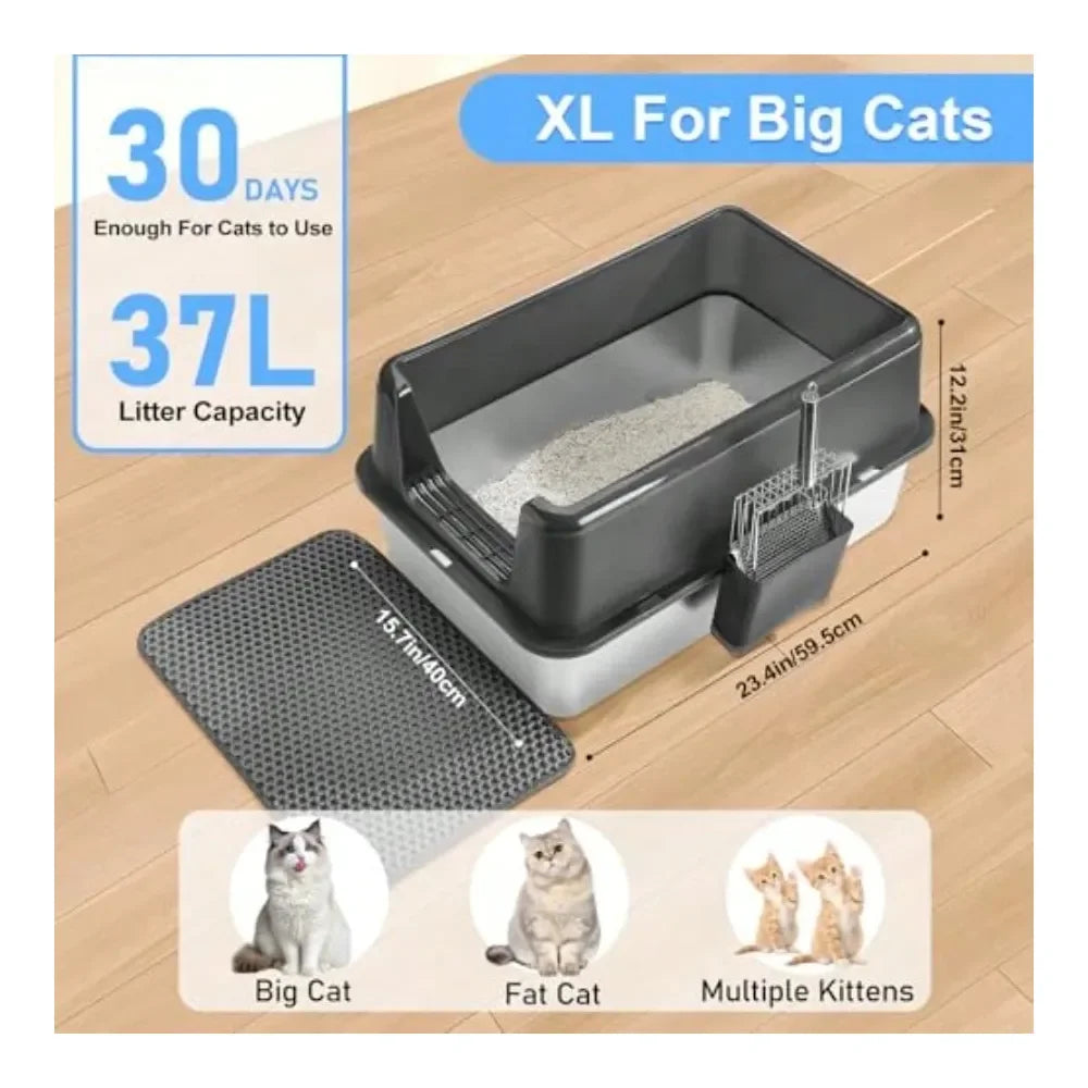 Cat Litter Box Litter Box Cat AccessoriesStainless Steel Cat Litter Box With Lid And Drawer Design For Indoor All Lifestyles Cat