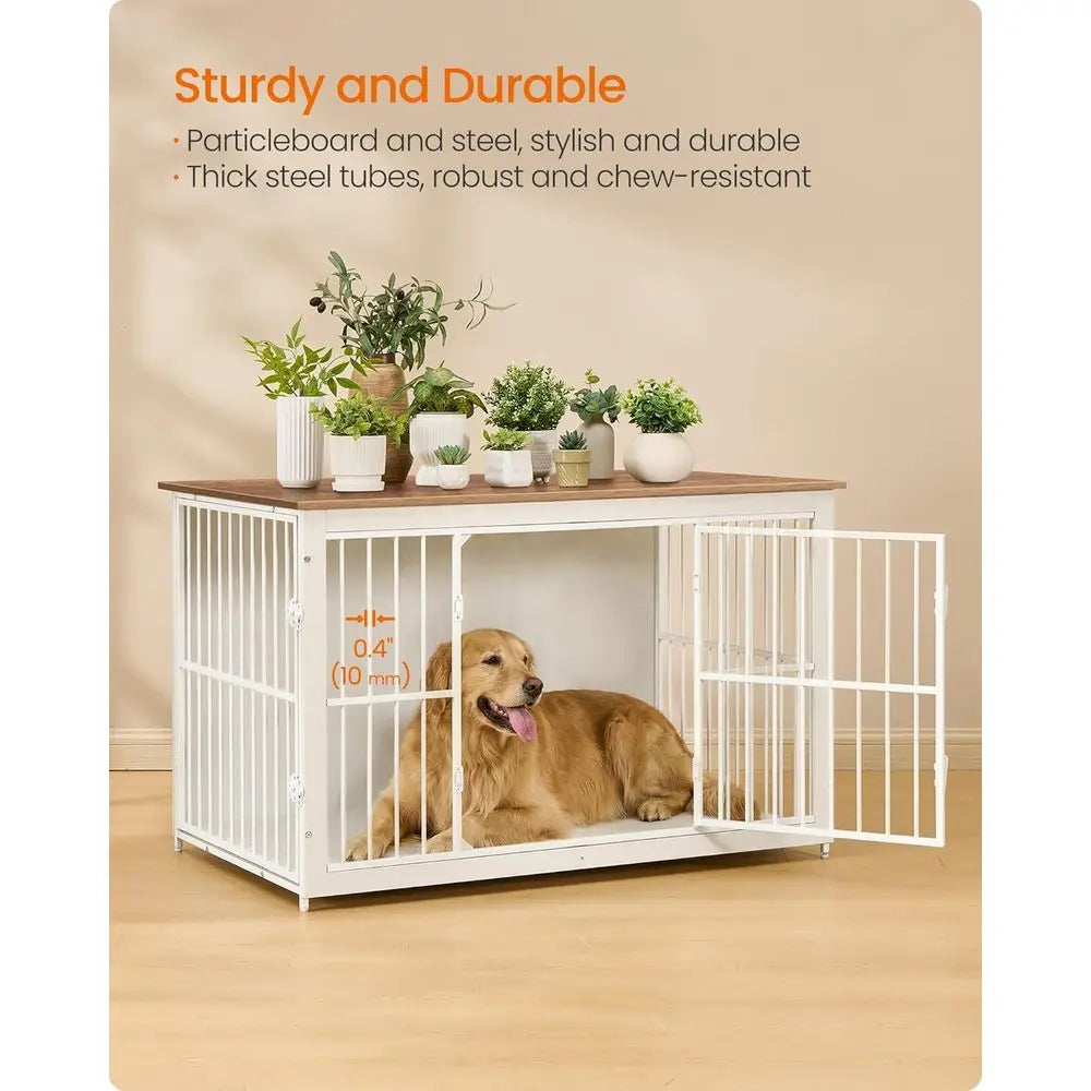 Wooden Dog Crate urniture, 48 Inches Heavy-Duty Kennel or Dogs up to 110 lb, with Double Doand Enclosed Wood Base, ern Pet Cage