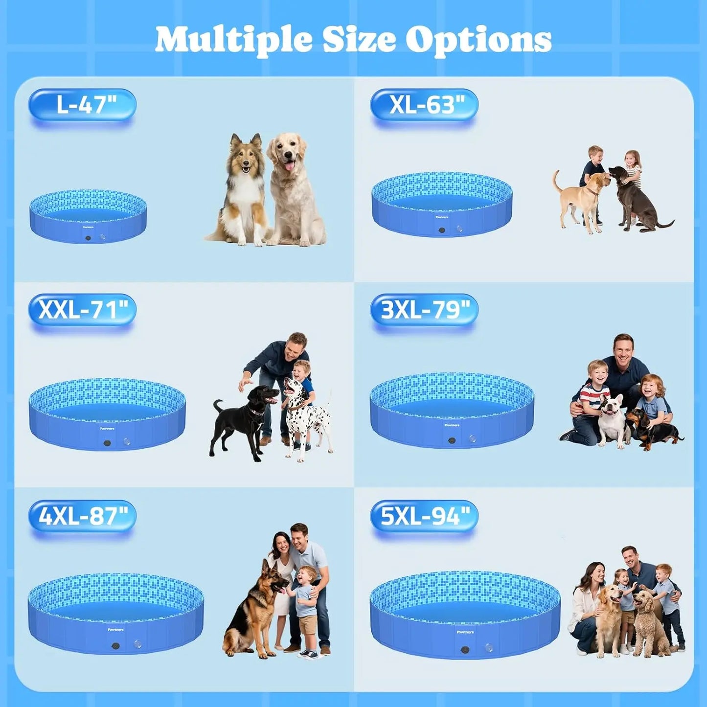 Foldable Dog Pool with RGB LED Light, 94" Collapsible Hard Plastic Kiddie Swimming Pool with Remote for Small Medium Large Doggi
