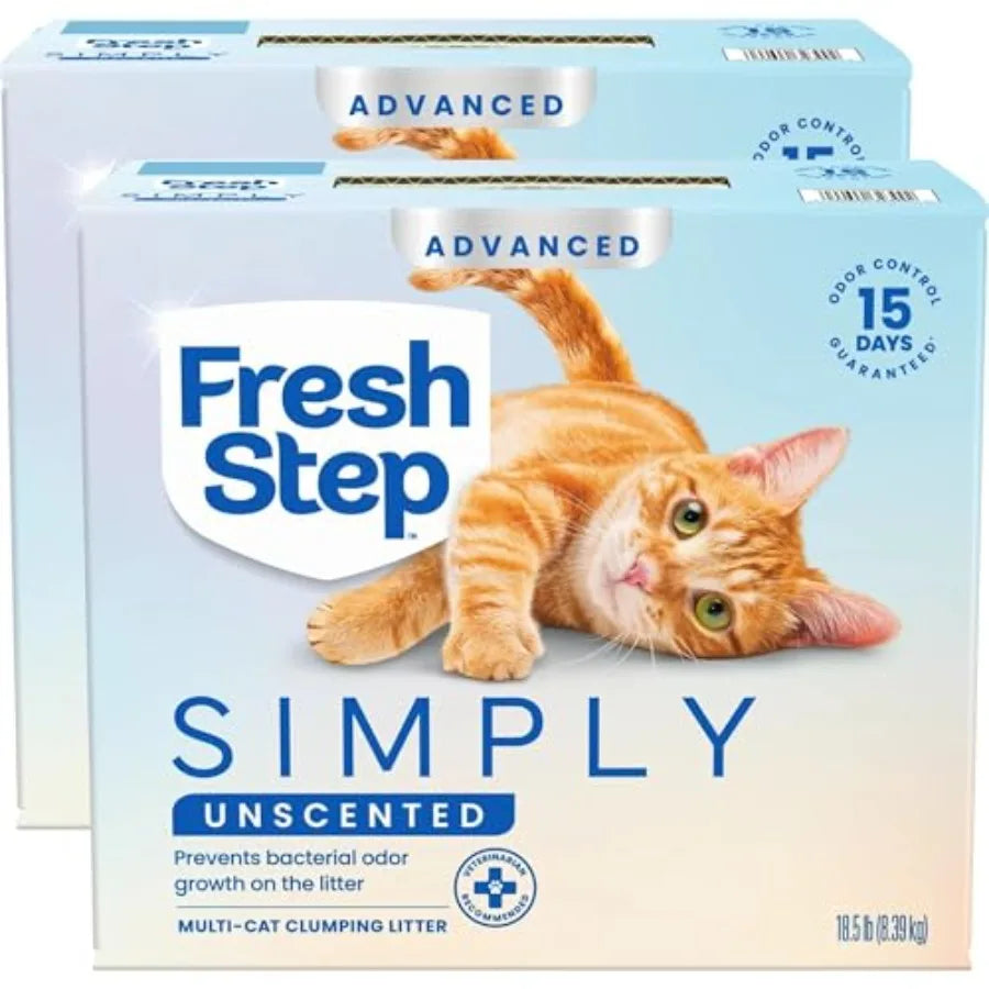 Clumping Cat Litter Advanced Simply Unscented Extra Large 37 Pounds Total 2 Pack of 18.5lb Boxes Package May Vary