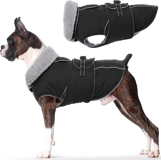 Reflective Waterproof Dog Jacket, Windproof Fleece Vest for Winter Cold Weather with Adjustable Buckle, Black Size M