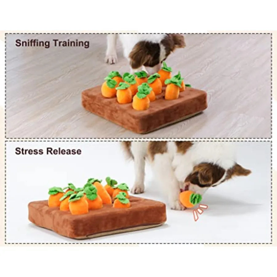 Interactive Dog Toys Squeak Carrot Snuffle Mat for Dogs Plush Puzzle Toys 2 in 1 Non-Slip Nosework Feed Games for Pet Stress Re